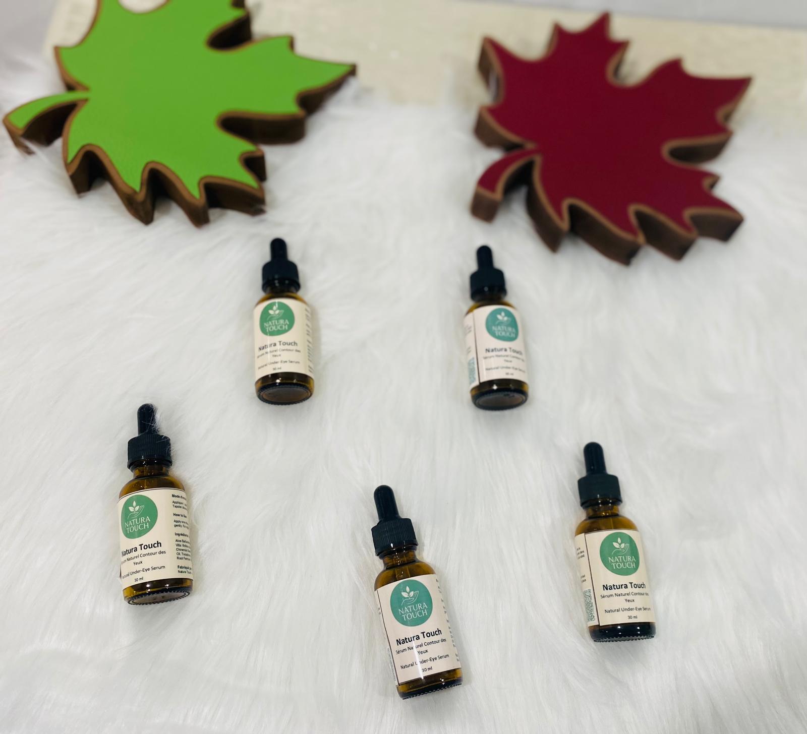 Natura Touch Under Eye Serum 30ml bottle for puffiness, dark circles, and wrinkle reduction