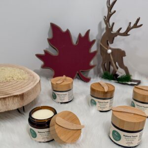 Natura Touch natural body butter in amber jar, moisturizing skincare product for dry skin