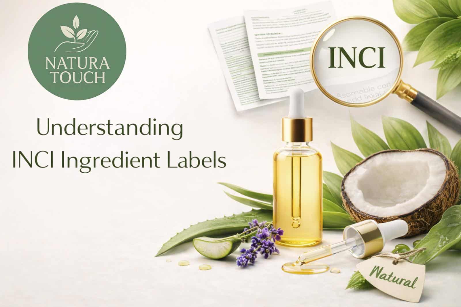 Cosmetic Ingredient Label Using INCI Names Cosmetic product ingredient list showing INCI names on a skincare label