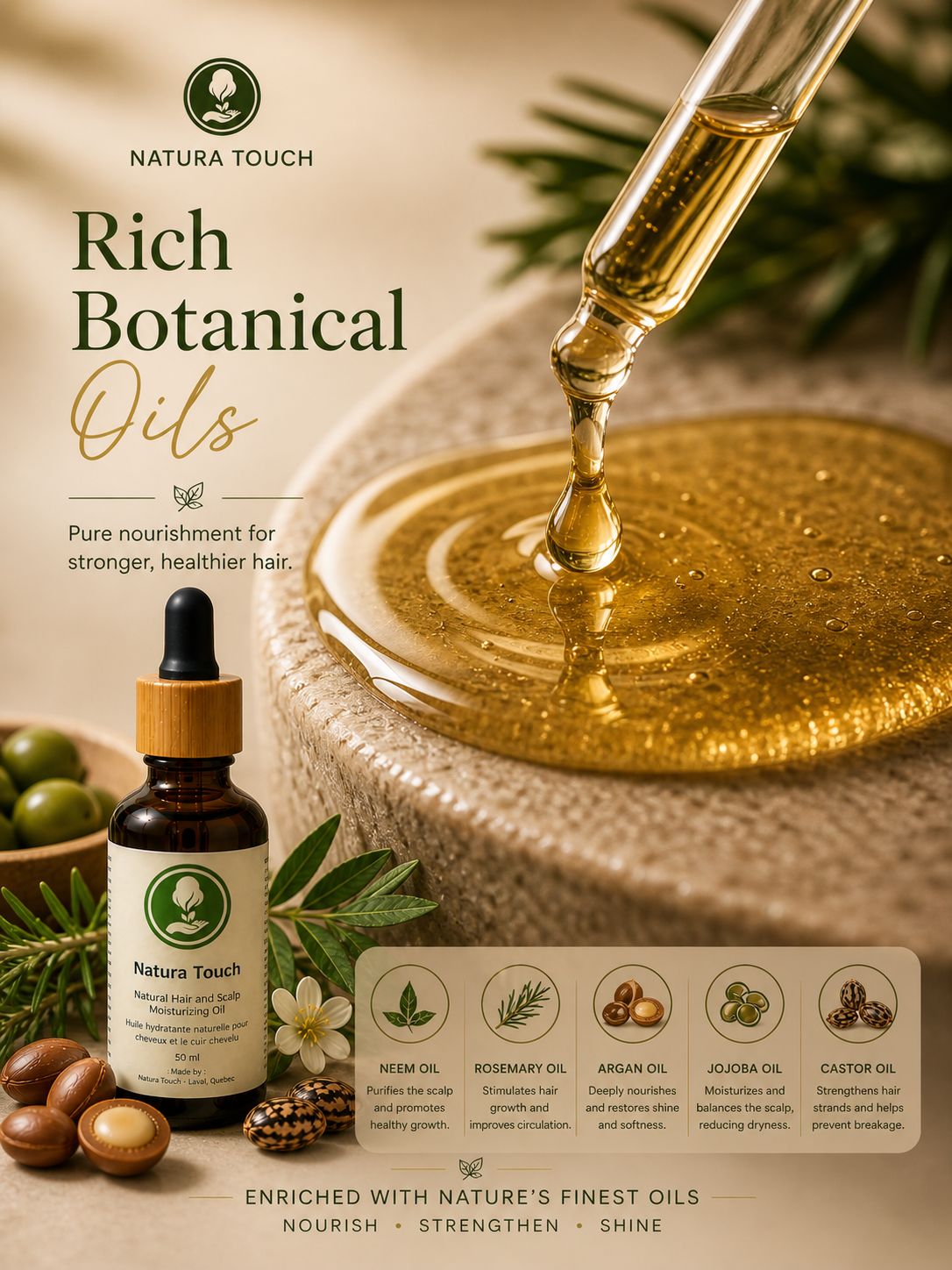 natural hair oil with argan jojoba almond and grapeseed oils